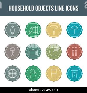 Unique household objects vector line icon set Stock Vector