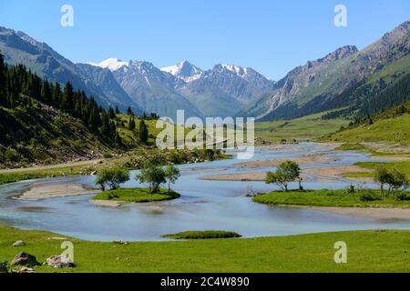 Valley leading to the Tian Shan range. Eastern Kyrgyzstan Stock Photo