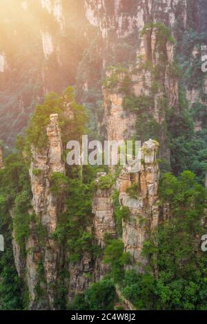 Stunning rock  pillars of the tianzi mountain range, Avatar mountains nature park, Zhangjiajie, China Stock Photo