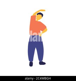 Fitness man doing exercise. Healthy lifestyle. Doodle flat vector illustration Stock Vector