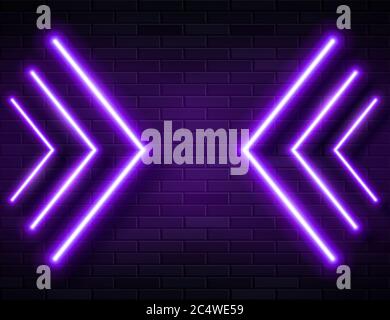 Futuristic Sci Fi Modern Neon Violet Glowing Arrows Frame for Banner on Dark Empty Grunge Concrete Brick Background. Stock Vector