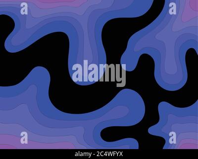 Blue Black And Purple Abstract Psychedelic Landscape Background With Smooth Rounded Design Stock Vector