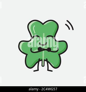 An illustration of Cute Clover Leaf Mascot Vector Character in Flat Design Style Stock Vector