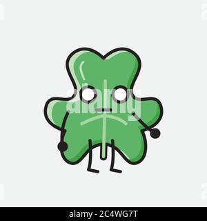 An illustration of Cute Clover Leaf Mascot Vector Character in Flat Design Style Stock Vector