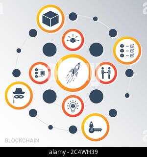 Vector Infographic template Blockchain data visualization. Different colors. Can be used for process diagram, presentations, workflow, banner with Stock Vector