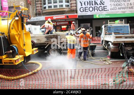 Road works in George Street, Sydney. Stock Photo