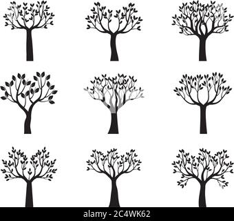 Set back Trees and Leaves. Vector outline Illustration. EPS file. Stock Vector