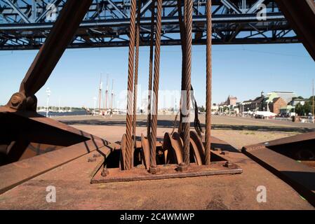 Rostock, Germany. 14th June, 2020. View of the city harbour of the Hanseatic City of Rostock, in the foreground the historic bridge crane. Credit: Nordlicht Rostock/dpa-Zentralbild/ZB/dpa/Alamy Live News Stock Photo