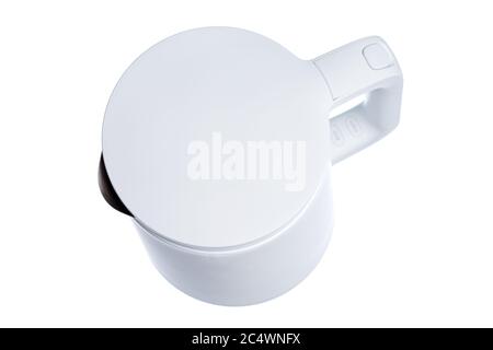 Top view of an electric kettle made from white plastic isolated on white background. Stock Photo