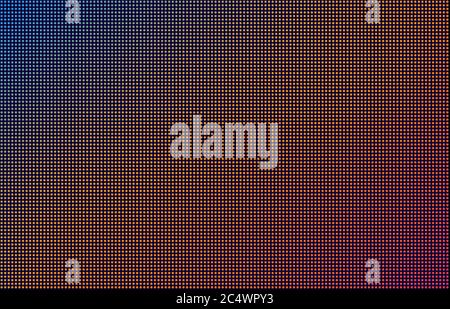 LED screen gradient background, blue, orange and pink monitor dots. Close-up of the macrotexture of the display. Stock Vector