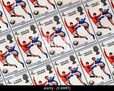 England Winners Stamp from 1966 - a British postage stamps commemorative issue marking England's win of the Football World Cup. Stock Photo
