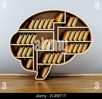 Brain shaped library full of folders. 3D illustration Stock Photo - Alamy