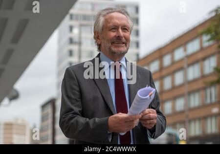 The mayor of Leicester Sir Peter Soulsby talks to the media as the city may be the first UK location to be subjected to a local lockdown after a spike in coronavirus cases. Stock Photo