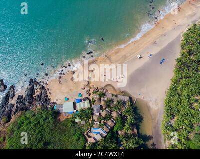 Aerial drone view Cola beach in the state of GOA in India. Stock Photo