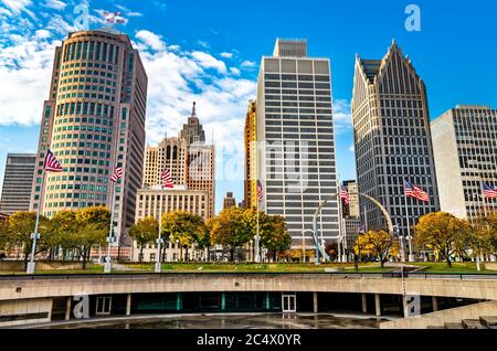 Downtown Detroit from Hart Plaza. USA Stock Photo