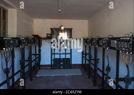 Interior of the Cable Hut, Telegraph Museum, Porthcurno, Cornwall, England, UK, where telegraph cables came ashore from all corners of the world. Stock Photo