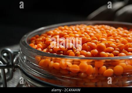 Red Lentils in a Glass Bowl Stock Photo