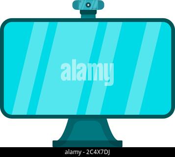 Modern technology professional monitor with webcam, concept icon online internet communication flat vector illustration, isolated on white. Remote vid Stock Vector