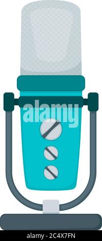 Professional microphone for radio, online internet streaming and podcast concept icon flat vector illustration, isolated on white. Voice recording equ Stock Vector