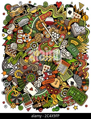 Casino hand drawn vector funny doodles illustration. Stock Vector