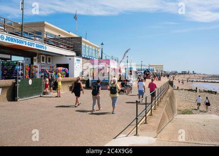 Hunstanton Norfolk beach, view in summer along the esplanade and beach in Hunstanton, north Norfolk, England, UK. Stock Photo