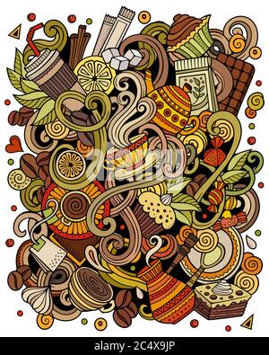Cafe funny hand drawn vector doodles illustration. Stock Vector