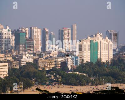 Mumbai skyline view from Marine Drive in Mumbai, India. Stock Photo