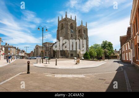 Kings Lynn town, view of Saturday Market Place and the Minster (St Margaret's Church) sited in the historic centre of King's Lynn, Norfolk, UK Stock Photo