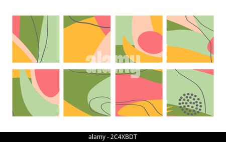Set of fun hand drawn colorful shapes, doodle objects, lines and dots collage, modern trendy abstract pattern background for design banners. Green yel Stock Vector