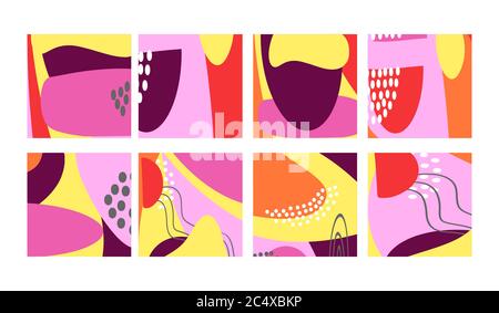 Set of fun hand drawn colorful shapes, doodle objects, lines and dots collage, modern trendy abstract pattern background for design banners. Orange ye Stock Vector