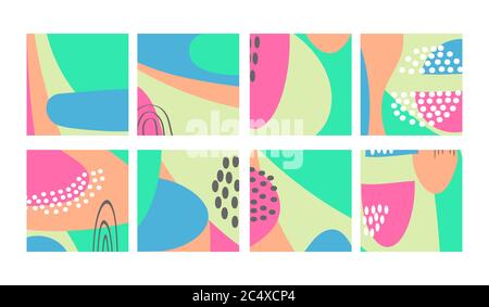 Set of fun hand drawn colorful shapes, doodle objects, lines and dots collage, modern trendy abstract pattern background for design banners. Orange gr Stock Vector