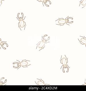 Seamless background stag beetle gender neutral baby pattern. Simple whimsical minimal earthy 2 tone color. Kids nursery wallpaper or boho woodland Stock Vector