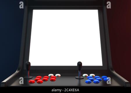 Gaming Arcade Machine with Blank Screen for Your Design extreme closeup. 3d Rendering. Stock Photo