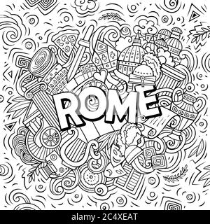 Rome hand drawn cartoon doodles illustration. Funny travel design. Stock Vector