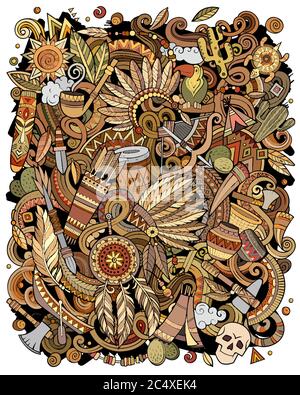 Native American hand drawn vector doodles illustration. Stock Vector