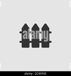 Fence icon flat. Black pictogram on grey background. Vector illustration symbol Stock Vector