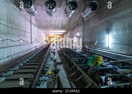 Thessaloniki, Greece - May 23, 2020: Construction of metro in the center of town in Thessaloniki Stock Photo