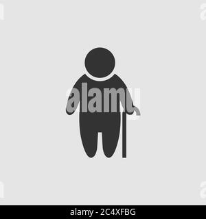 Old man icon flat. Black pictogram on grey background. Vector illustration symbol Stock Vector