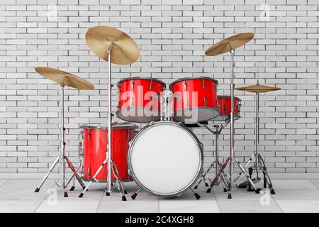 Professional Rock Red Drum Kit in front of brick wall. 3d Rendering Stock Photo