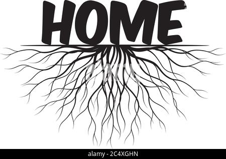 Concept with Leaves and Roots. Vector Illustration. Home text and idea. Plant and Garden. Stock Vector