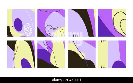 Set of fun hand drawn colorful shapes, doodle objects, lines and dots collage, modern trendy abstract pattern background for design banners. Black yel Stock Vector
