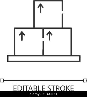 Cardboard boxes on pallet linear icon. Warehouse. Thin line ...