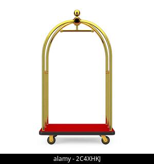 Golden Luxury Hotel Luggage Trolley Cart on a white background. 3d Rendering Stock Photo