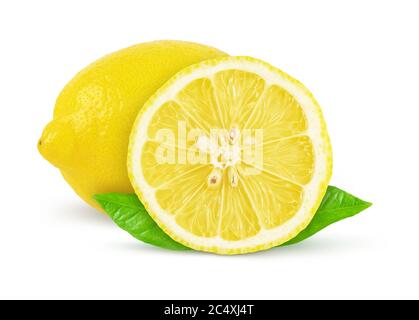 One whole lemon fruit and a half isolated on white background with clipping path Stock Photo