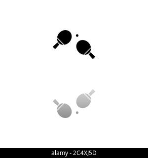 Ping pong. Black symbol on white background. Simple illustration. Flat Vector Icon. Mirror Reflection Shadow. Can be used in logo, web, mobile and UI Stock Vector