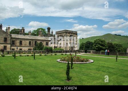 Ilam Hall, a 19th century country house now occupied by the Youth Hostel Association, Staffordshire, UK; viewed from the Italianate gardens Stock Photo