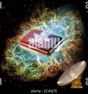 Photography on the topic of radio electronics.  Microprocessor board close up.  Elements of this image are provided by NASA Stock Photo