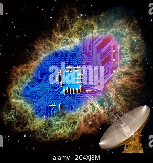 Photography on the topic of radio electronics.  Microprocessor board close up.  Elements of this image are provided by NASA Stock Photo