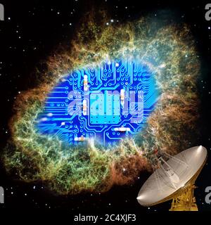 Photography on the topic of radio electronics.  Microprocessor board close up.  Elements of this image are provided by NASA Stock Photo