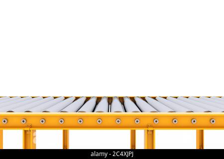 Empty Roller Conveyor Line on a white background. 3d Rendering Stock Photo